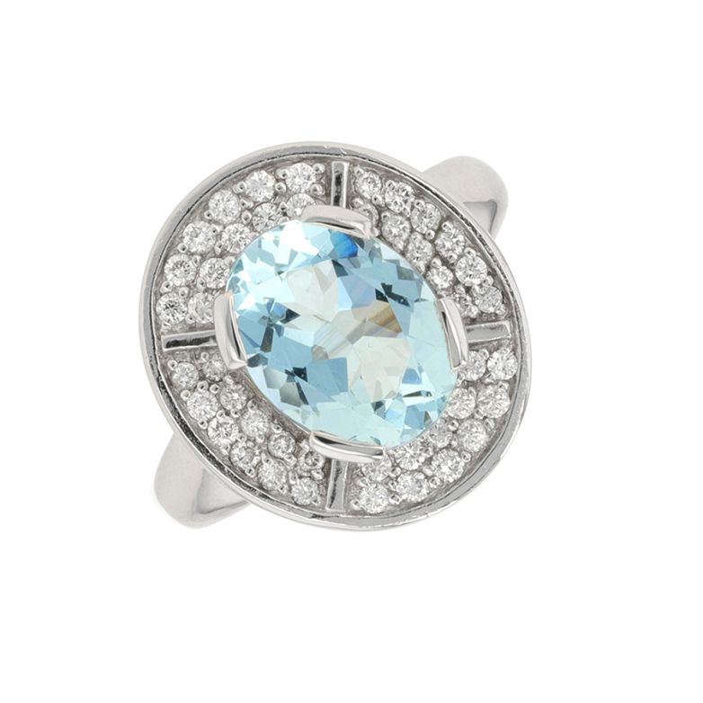 Bague diamants 0.44 carat et aigue-marine 3.33 carats or blanc 9.87g Comme neuf -  reconditionné disponible sur Gemme Les Bijoux